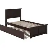 Madison Twin XL Platform Bed w/ Footboard & Twin XL Trundle in Espresso Wood