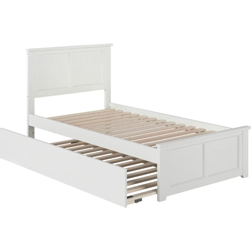 Madison Twin XL Platform Bed w/ Footboard & Twin XL Trundle in White Wood