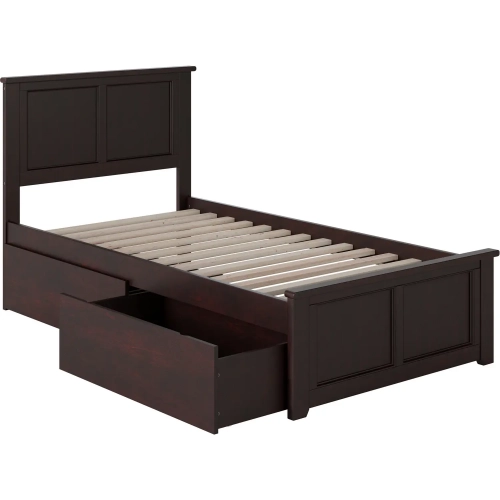 Madison Twin XL Platform Bed w/ Footboard & 2 Drawers in Espresso Wood
