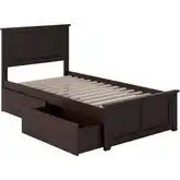 Madison Twin XL Platform Bed w/ Footboard & 2 Drawers in Espresso Wood