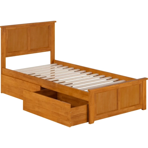Madison Twin XL Platform Bed w/ Footboard & 2 Drawers in Toffee Wood