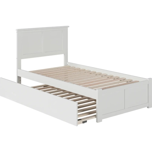 Madison Twin Platform Bed w/ Footboard & Twin Trundle in White Wood