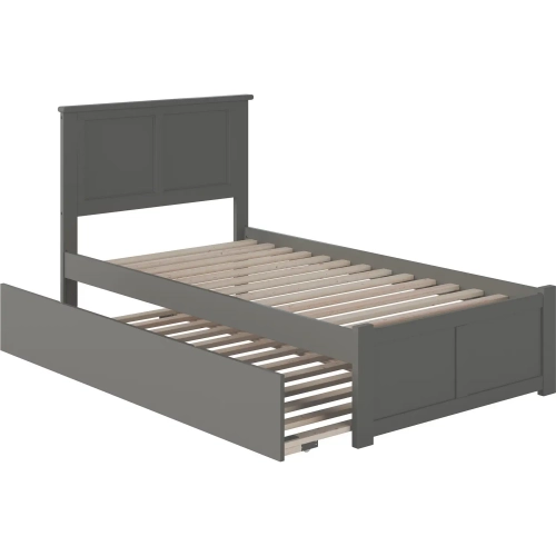 Madison Twin Platform Bed w/ Footboard & Twin Trundle in Grey Wood
