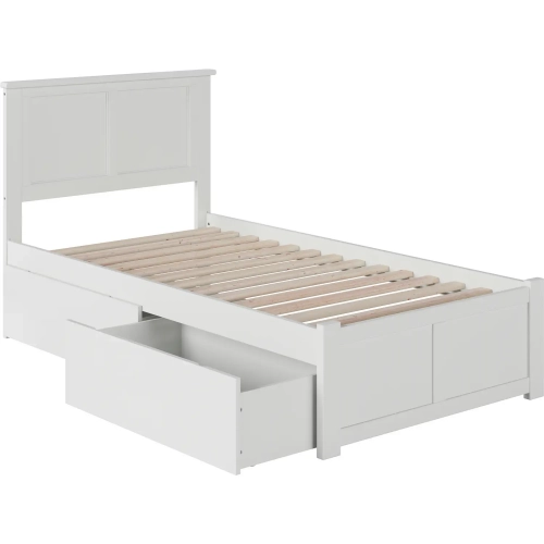Madison Twin Platform Bed w/ Footboard & 2 Drawers in White Wood