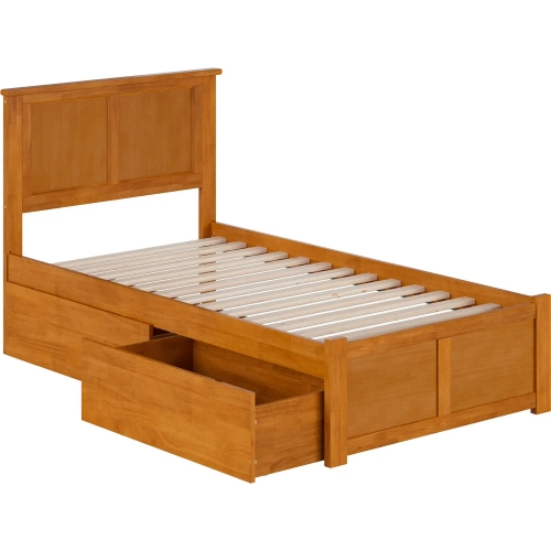 Madison Twin Platform Bed w/ Footboard & 2 Drawers in Toffee Wood