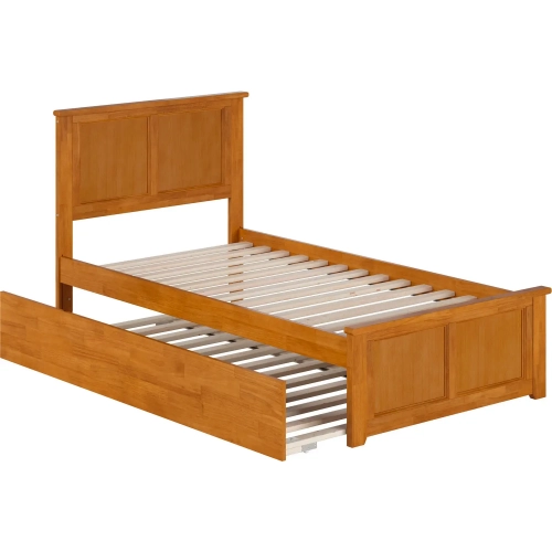 Madison Twin Platform Bed w/ Footboard & Twin Trundle in Toffee Wood