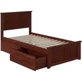 Madison Twin Platform Bed w/ Footboard & 2 Drawers in Walnut Wood