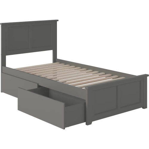 Madison Twin Platform Bed w/ Footboard & 2 Drawers in Grey Wood