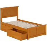 Madison Twin Platform Bed w/ Footboard & 2 Drawers in Toffee Wood