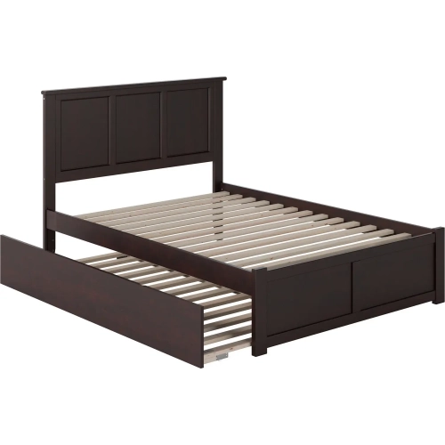 Madison Full Platform Bed w/ Footboard & Twin Trundle in Espresso Wood