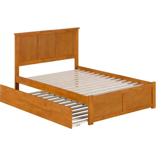 Madison Full Platform Bed w/ Footboard & Twin Trundle in Toffee Wood