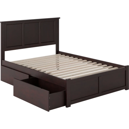 Madison Full Platform Bed w/ Footboard & 2 Drawers in Espresso Wood