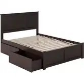 Madison Full Platform Bed w/ Footboard & 2 Drawers in Espresso Wood