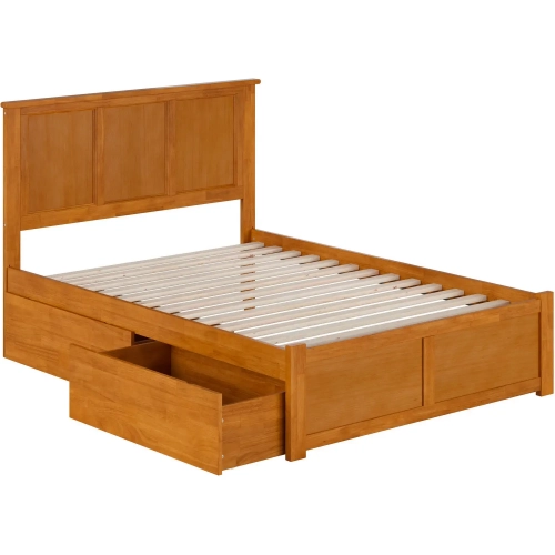 Madison Full Platform Bed w/ Footboard & 2 Drawers in Toffee Wood