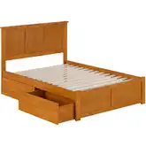 Madison Full Platform Bed w/ Footboard & 2 Drawers in Toffee Wood