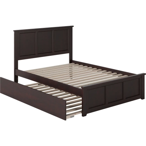 Madison Full Platform Bed w/ Footboard & Twin Trundle in Espresso Wood