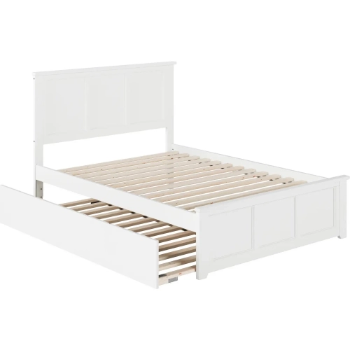 Madison Full Platform Bed w/ Footboard & Twin Trundle in White Wood
