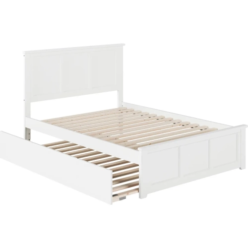 Madison Full Platform Bed w/ Footboard & Full Trundle in White Wood