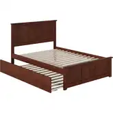 Madison Full Platform Bed w/ Footboard & Full Trundle in Walnut Wood