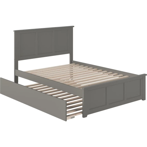 Madison Full Platform Bed w/ Footboard & Full Trundle in Grey Wood