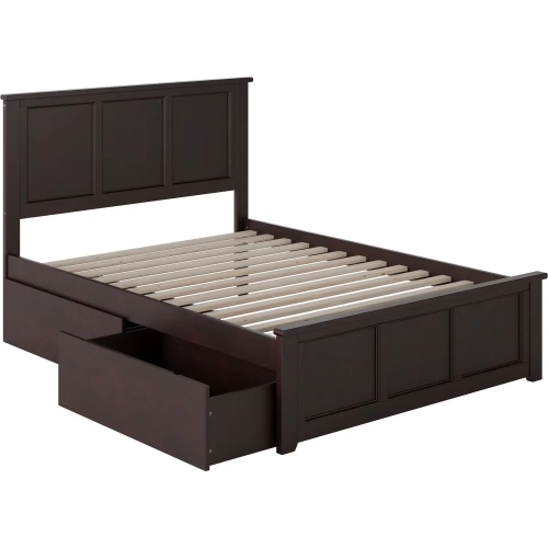 Madison Full Platform Bed w/ Footboard & 2 Drawers in Espresso Wood