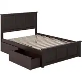 Madison Full Platform Bed w/ Footboard & 2 Drawers in Espresso Wood