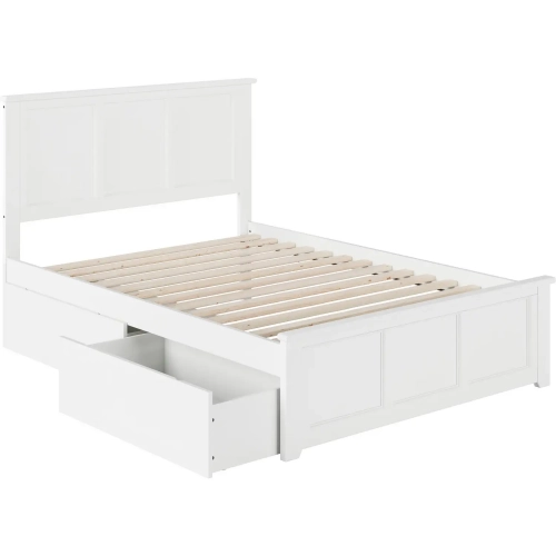 Madison Full Platform Bed w/ Footboard & 2 Drawers in White Wood