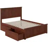 Madison Full Platform Bed w/ Footboard & 2 Drawers in Walnut Wood