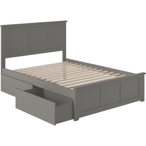Madison Full Platform Bed w/ Footboard & 2 Drawers in Grey Wood