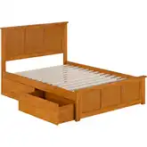 Madison Full Platform Bed w/ Footboard & 2 Drawers in Toffee Wood