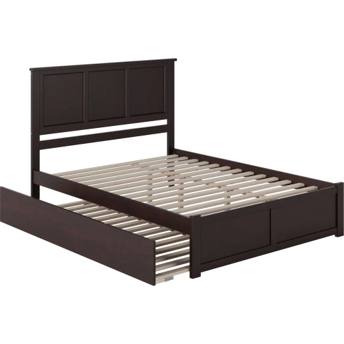 Madison Queen Platform Bed w/ Footboard & Twin XL Trundle in Espresso Wood
