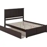 Madison Queen Platform Bed w/ Footboard & Twin XL Trundle in Espresso Wood