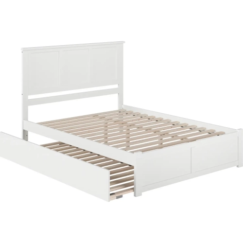 Madison Queen Platform Bed w/ Footboard & Twin XL Trundle in White Wood