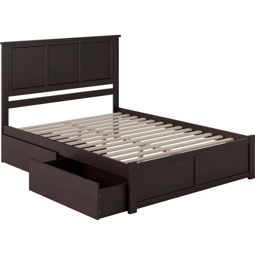 Madison Queen Platform Bed w/ Footboard & 2 Drawers in Espresso Wood