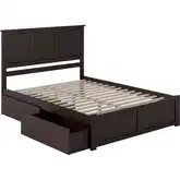 Madison Queen Platform Bed w/ Footboard & 2 Drawers in Espresso Wood