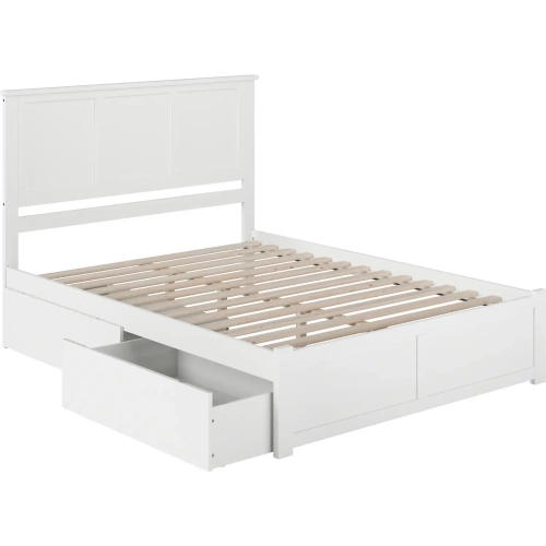 Madison Queen Platform Bed w/ Footboard & 2 Drawers in White Wood