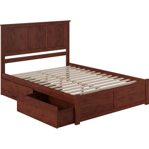 Madison Queen Platform Bed w/ Footboard & 2 Drawers in Walnut Wood