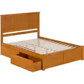 Madison Queen Platform Bed w/ Footboard & 2 Drawers in Toffee Wood