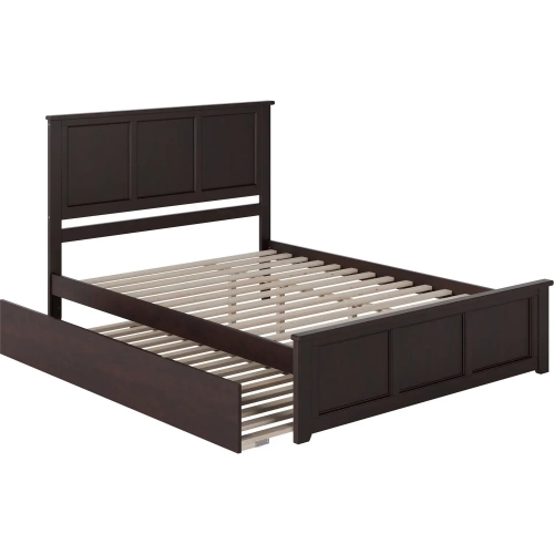 Madison Queen Platform Bed w/ Footboard & Twin XL Trundle in Espresso Wood