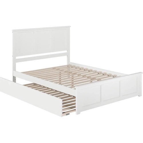 Madison Queen Platform Bed w/ Footboard & Twin XL Trundle in White Wood