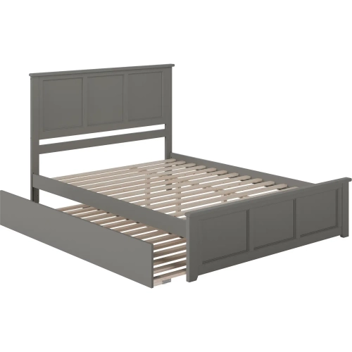 Madison Queen Platform Bed w/ Footboard & Twin XL Trundle in Grey Wood