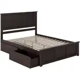 Madison Queen Platform Bed w/ Footboard & 2 Drawers in Espresso Wood