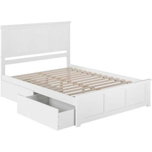 Madison Queen Platform Bed w/ Footboard & 2 Drawers in White Wood