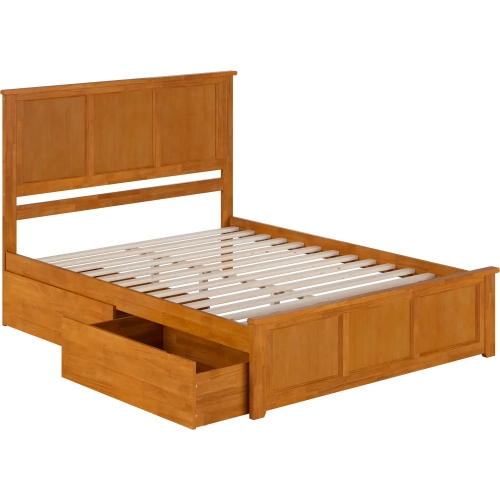 Madison Queen Platform Bed w/ Footboard & 2 Drawers in Toffee Wood