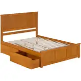 Madison Queen Platform Bed w/ Footboard & 2 Drawers in Toffee Wood