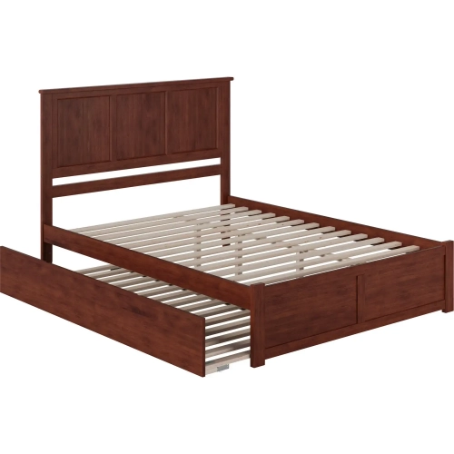 Madison King Platform Bed w/ Footboard & Twin XL Trundle in Walnut Wood
