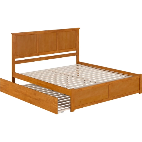 Madison King Platform Bed w/ Footboard & Twin XL Trundle in Toffee Wood