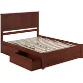 Madison King Platform Bed w/ Footboard & 2 Drawers in Walnut Wood