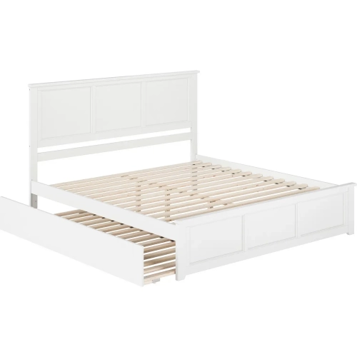 Madison King Platform Bed w/ Footboard & Twin XL Trundle in White Wood
