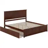 Madison King Platform Bed w/ Footboard & Twin XL Trundle in Walnut Wood